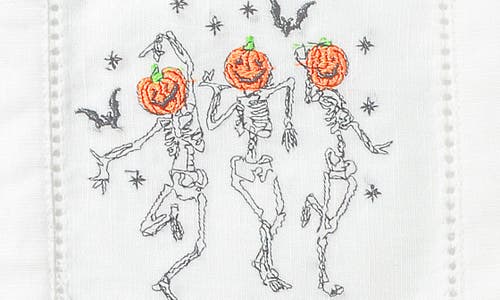 Tiramisu Skeleton Crew Embroidered Linen Cocktail Napkins In White