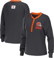 WEAR by Erin Andrews Women's WEAR by Erin Andrews Charcoal Cleveland Browns Waffle Henley Long Sleeve T-Shirt