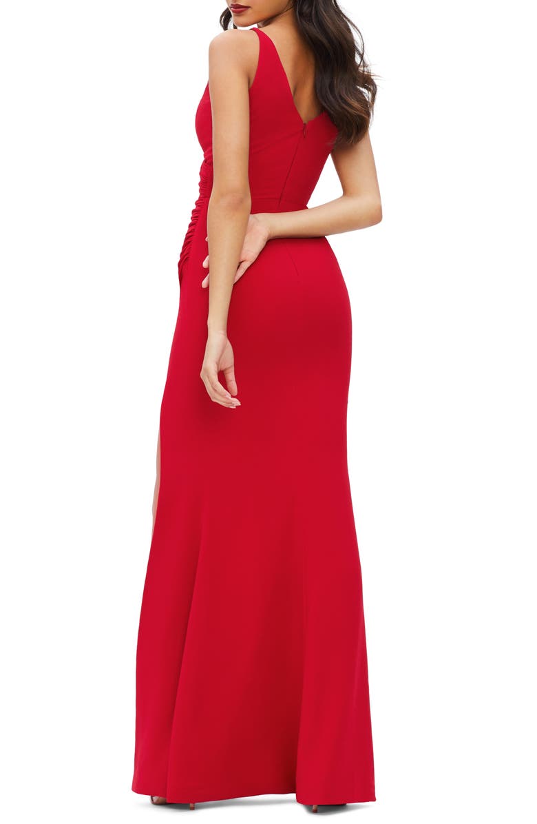 Dress the Population Jordan Ruched Side Slit Gown, Alternate, color, Rouge