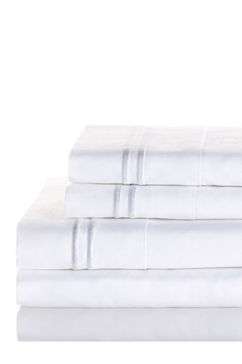 Dual Stripe Embroidered 600 Thread Count Cotton Sheet Set, Alternate, color, WHITE/ WHITE