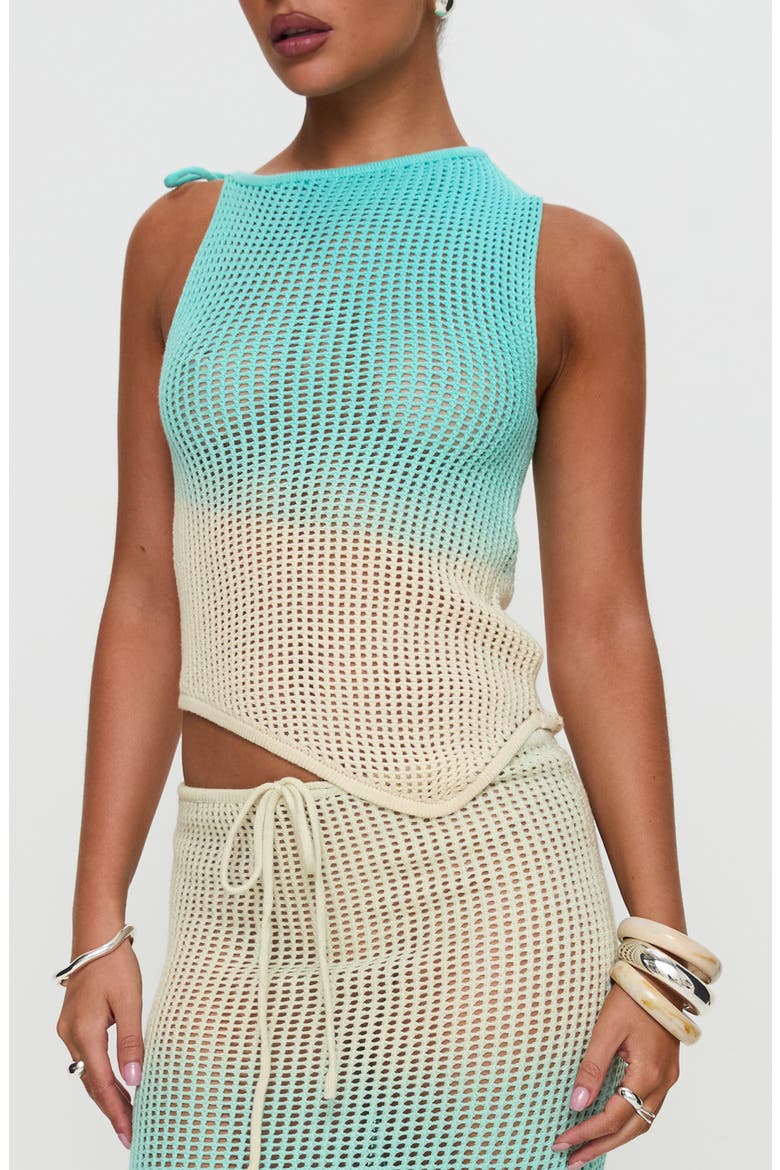 Auralia Asymmetric Sheer Open Knit Tank Top, Main, color, BLUE/ CREAM