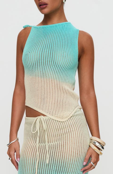 Auralia Asymmetric Sheer Open Knit Tank Top