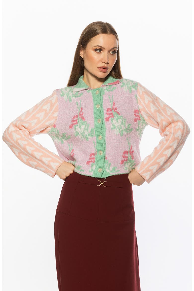Wayne Collared Knit Cardigan, Alternate, color, PINK MULTI