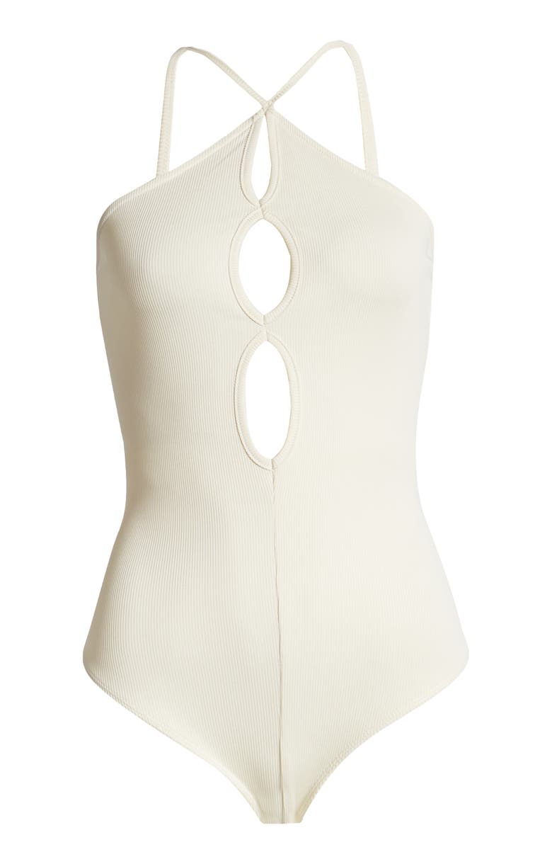 Topshop Cutout Detail Halter Neck Bodysuit, Alternate, color,