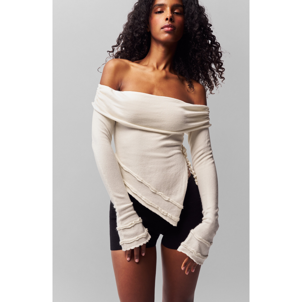 Guizio Soler Fold Over Knit Top In White