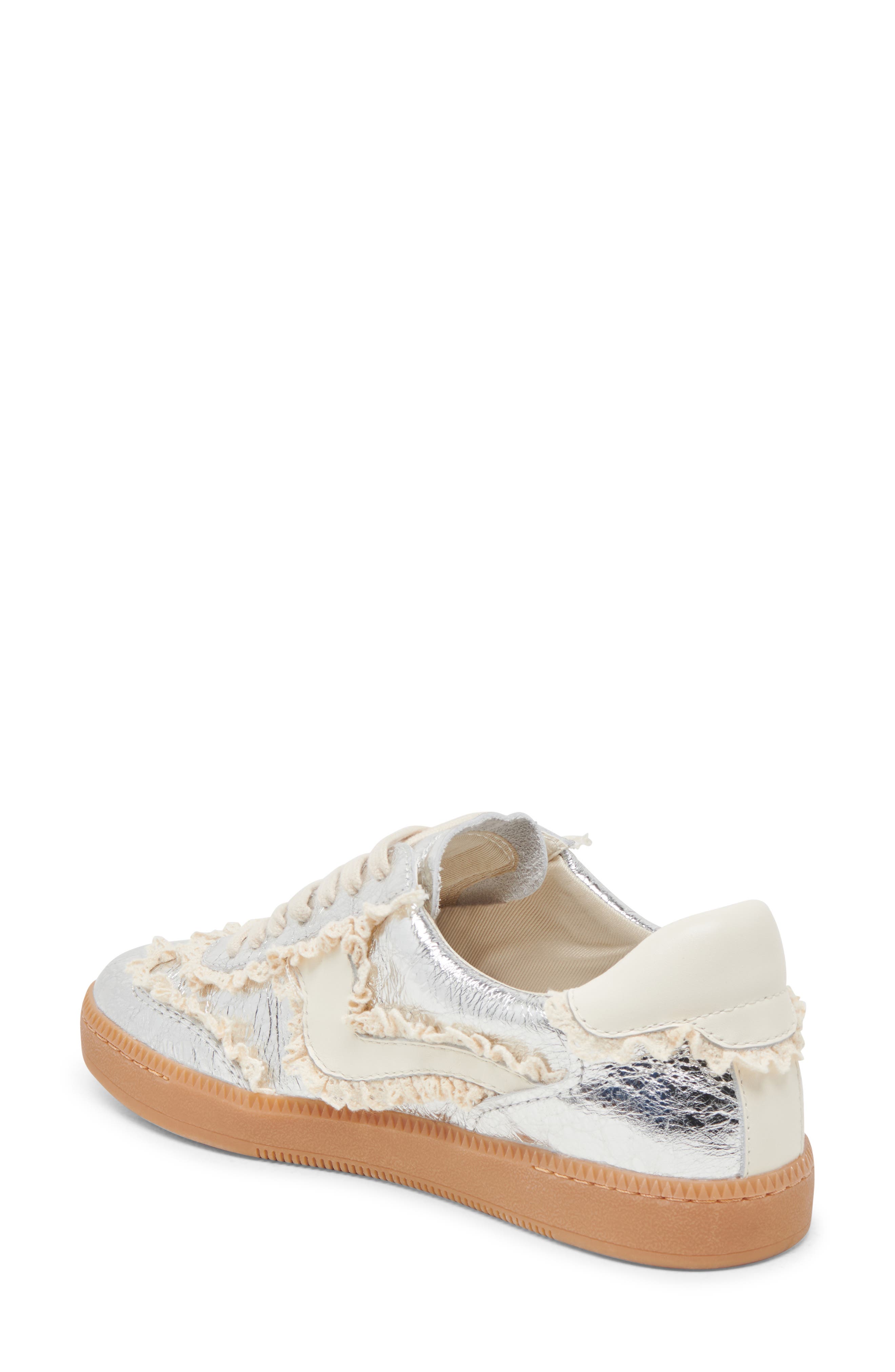 Dolce Vita Notice Lace Trim Sneaker, Alternate, color, Silver Distressed Leather