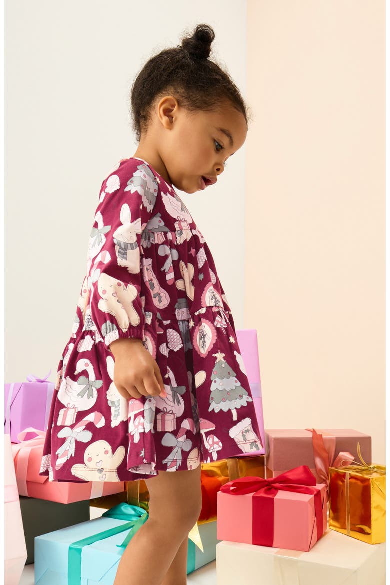 Kids' Long Sleeve Print Skater Dress, Alternate, color, RED