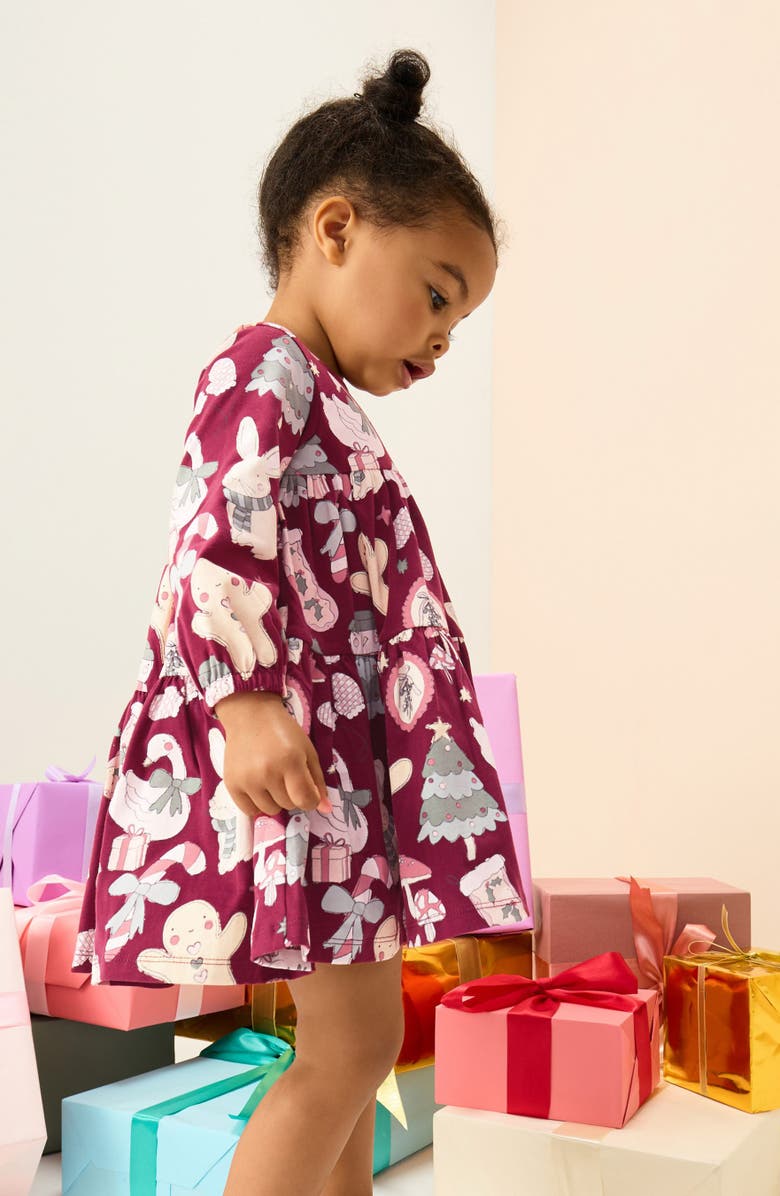 NEXT Kids' Long Sleeve Print Skater Dress, Alternate, color, Red