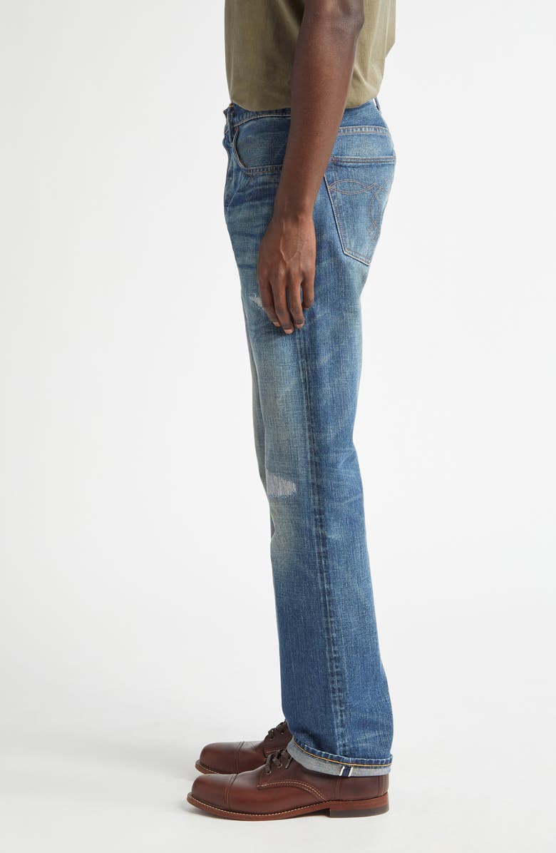 Double RL Slim Fit Rip & Repair Selvedge Bootcut Jeans, Alternate, color, 