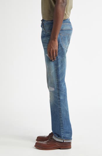 Double RL Slim Fit Rip & Repair Selvedge Bootcut Jeans