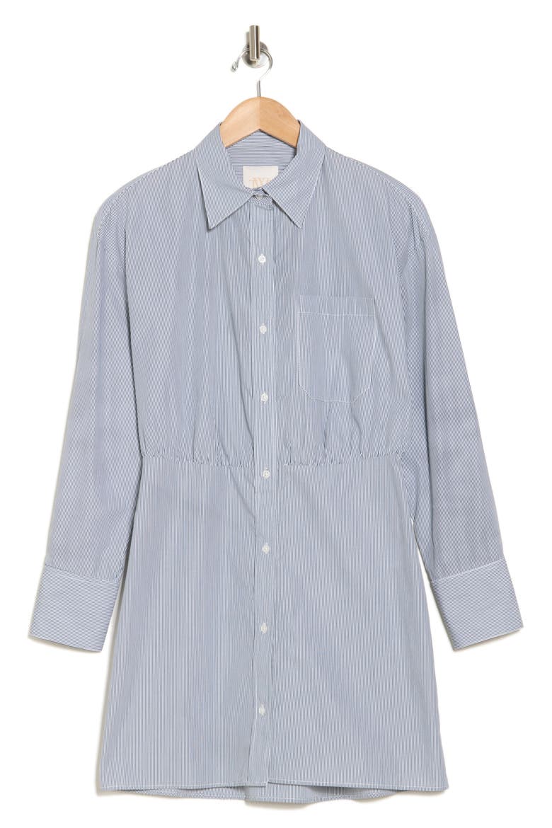 Devon Pinstripe Shirtdress, Alternate, color, WHITE / HUNTER GREEN
