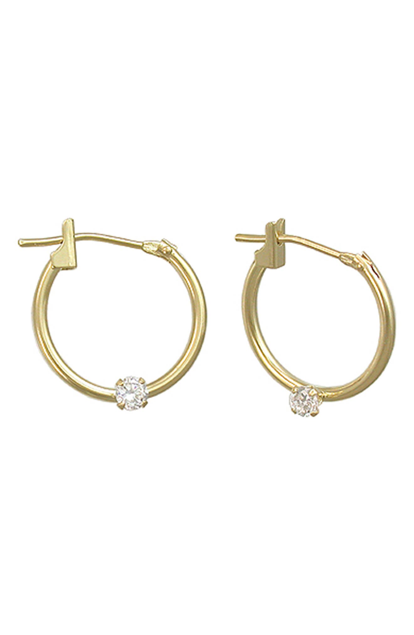 14K Yellow Gold Cubic Zirconia Huggie Hoop Earrings