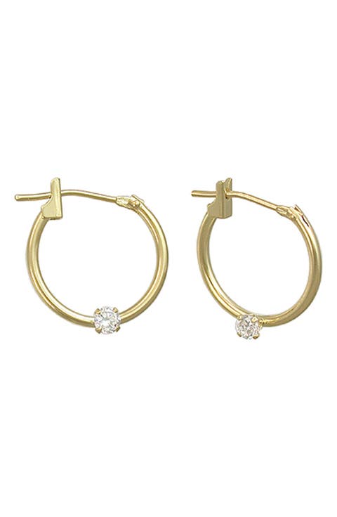 14K Yellow Gold Cubic Zirconia Huggie Hoop Earrings