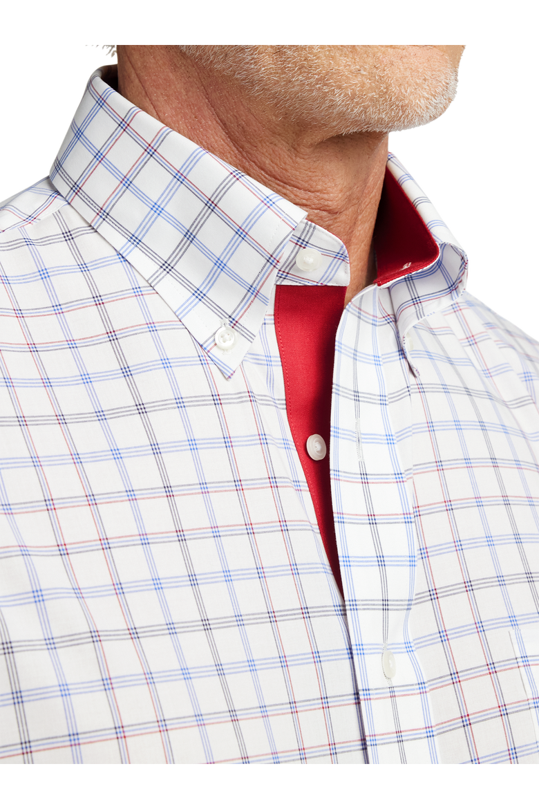Cotton Buttondown Collar Broadcloth Slim Contrast Trim Button Cuff Long Sleeve, Alternate, color, Blue/Red