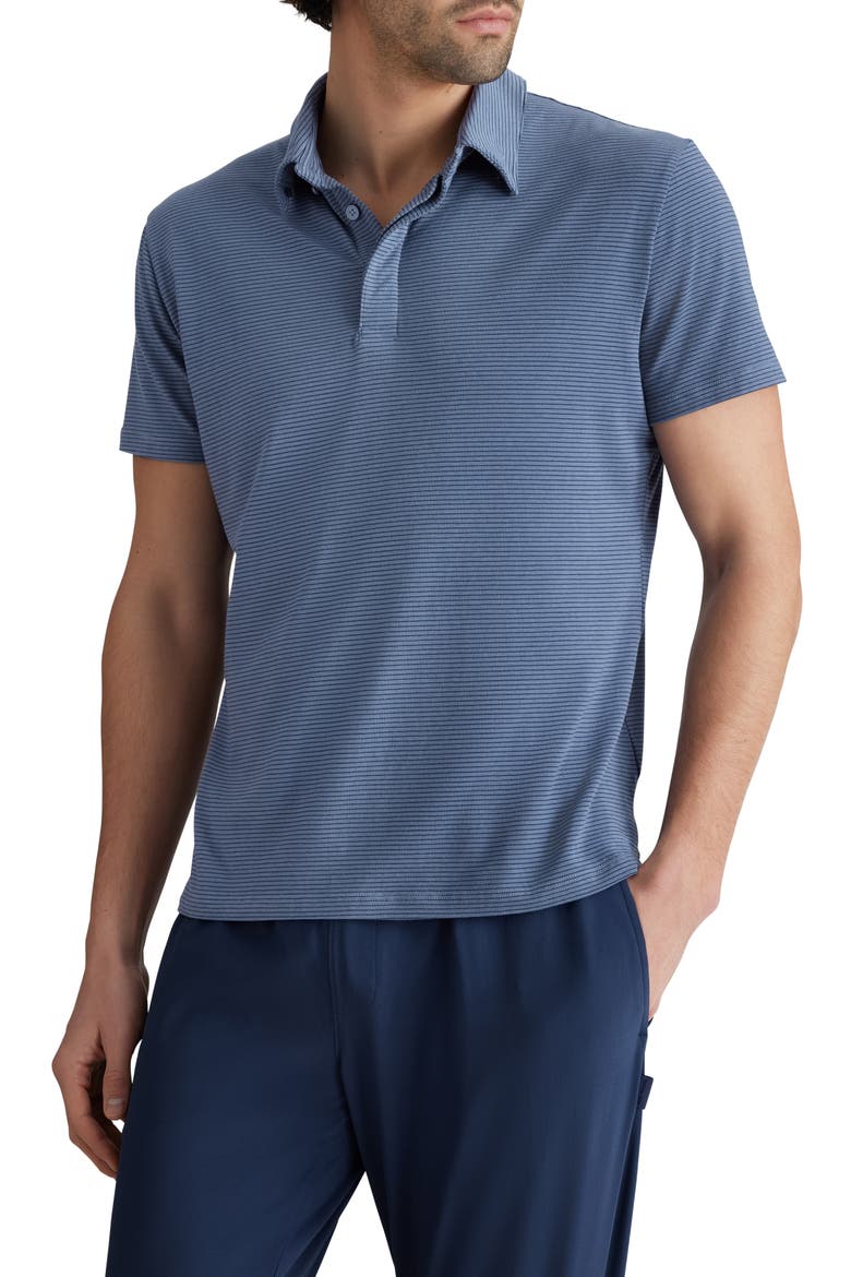 Second Skin Comfort Polo, Main, color, VINTAGE INDIGO FINE STRIPE