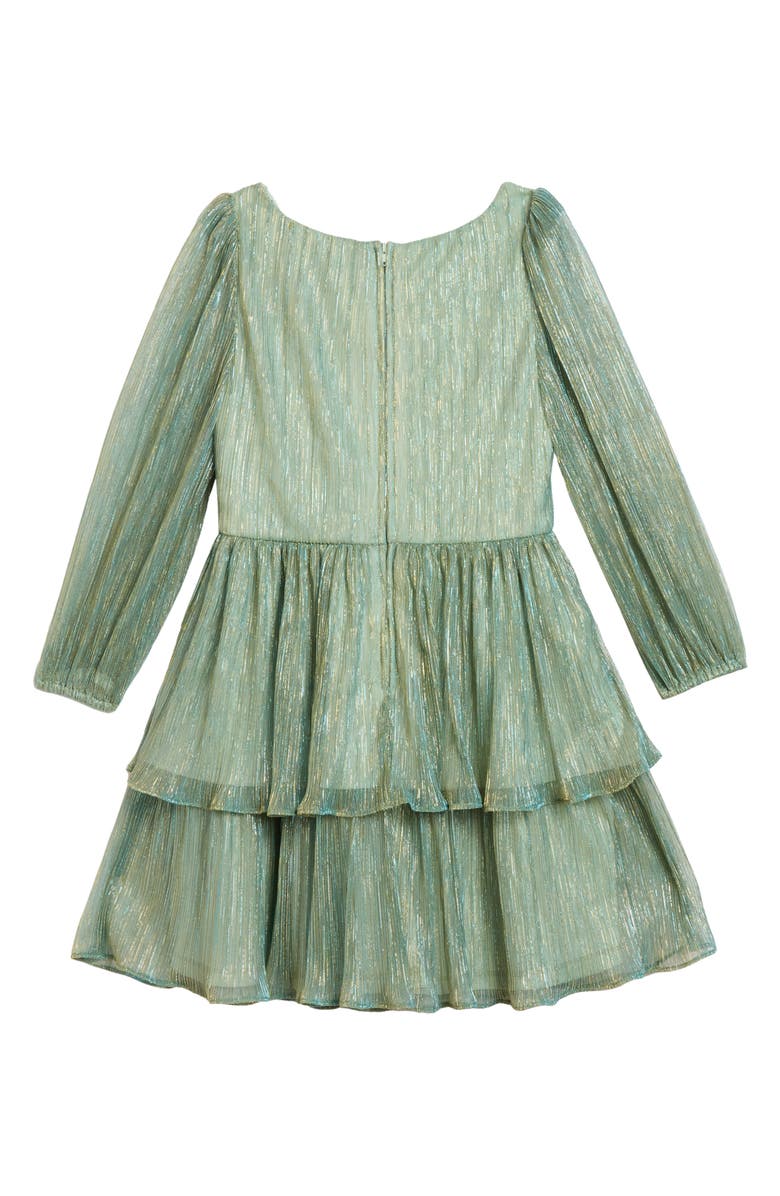Pippa & Julie Kids' Amanda Shimmer Long Sleeve Dress, Alternate, color, Green