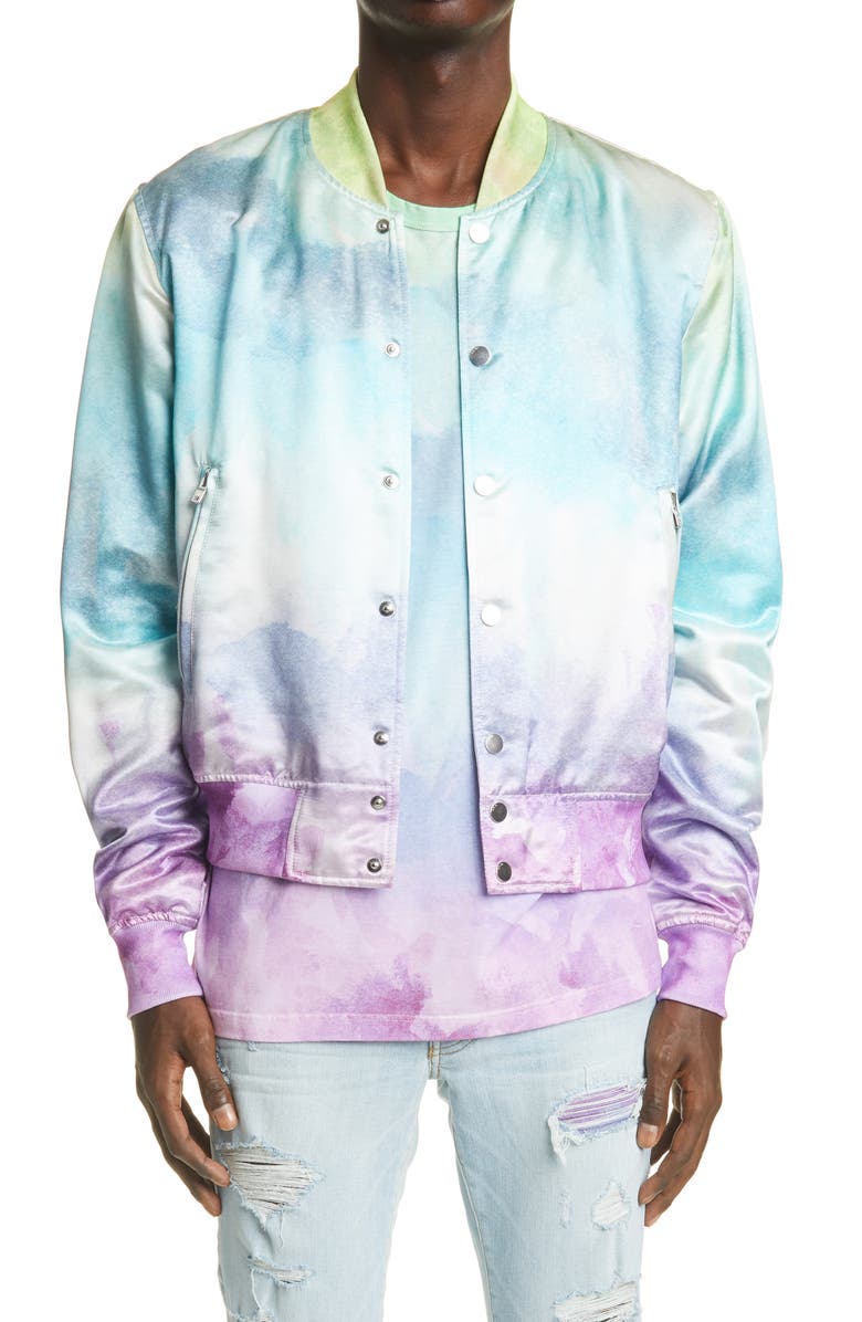 AMIRI Watercolor Satin Bomber Jacket, Main, color, 