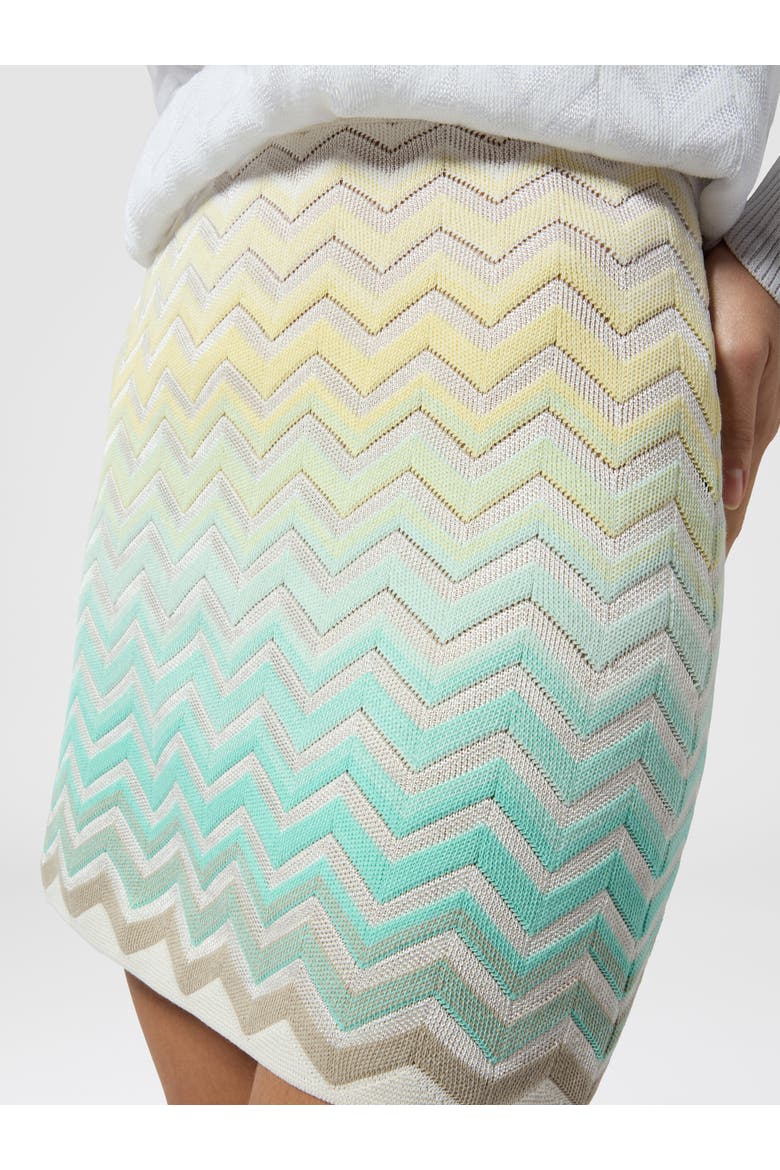 Mini Skirt In Cotton And Viscose Chevron Dégradé, Alternate, color, Sea Green & Brown