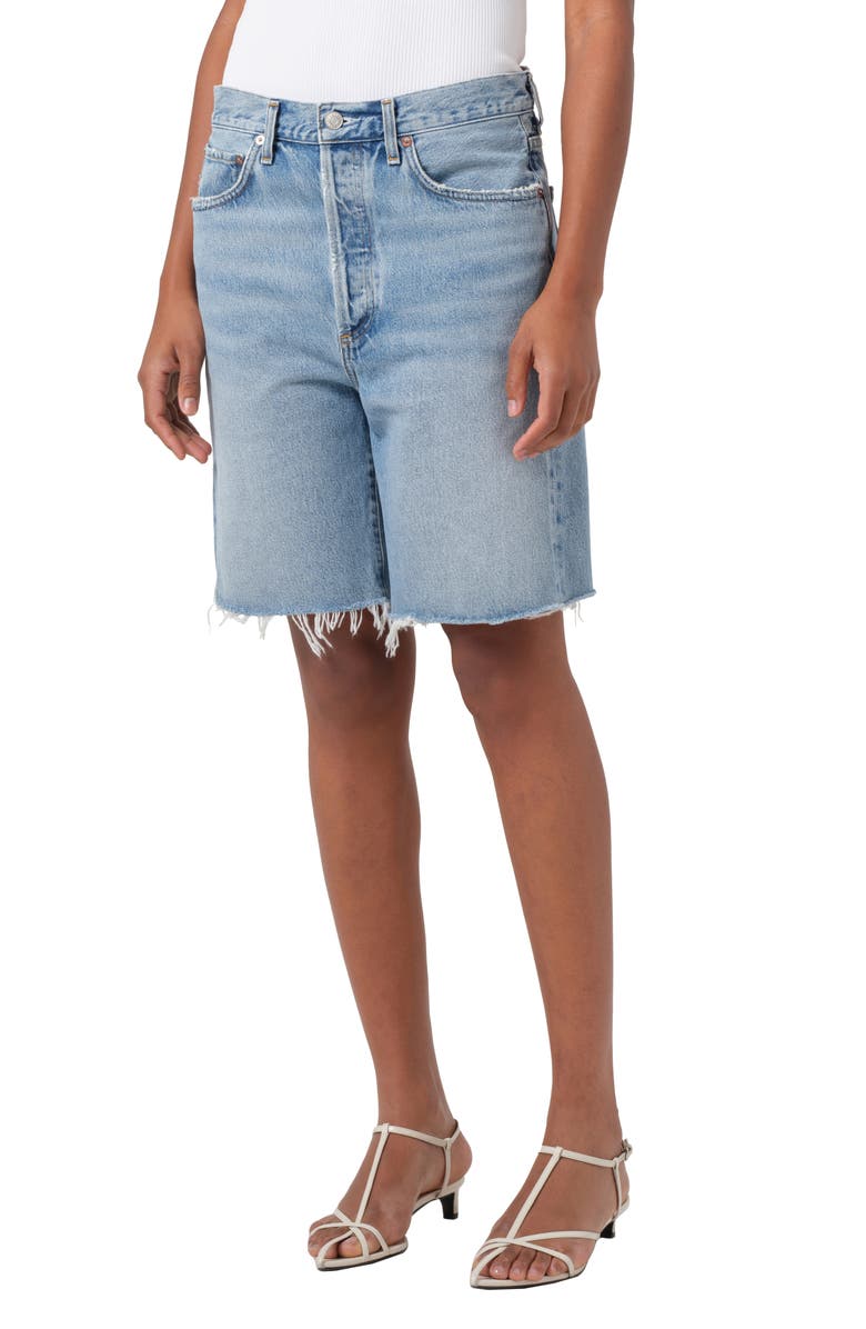 AGOLDE '90s Long Cutoff Denim Shorts, Main, color, Force