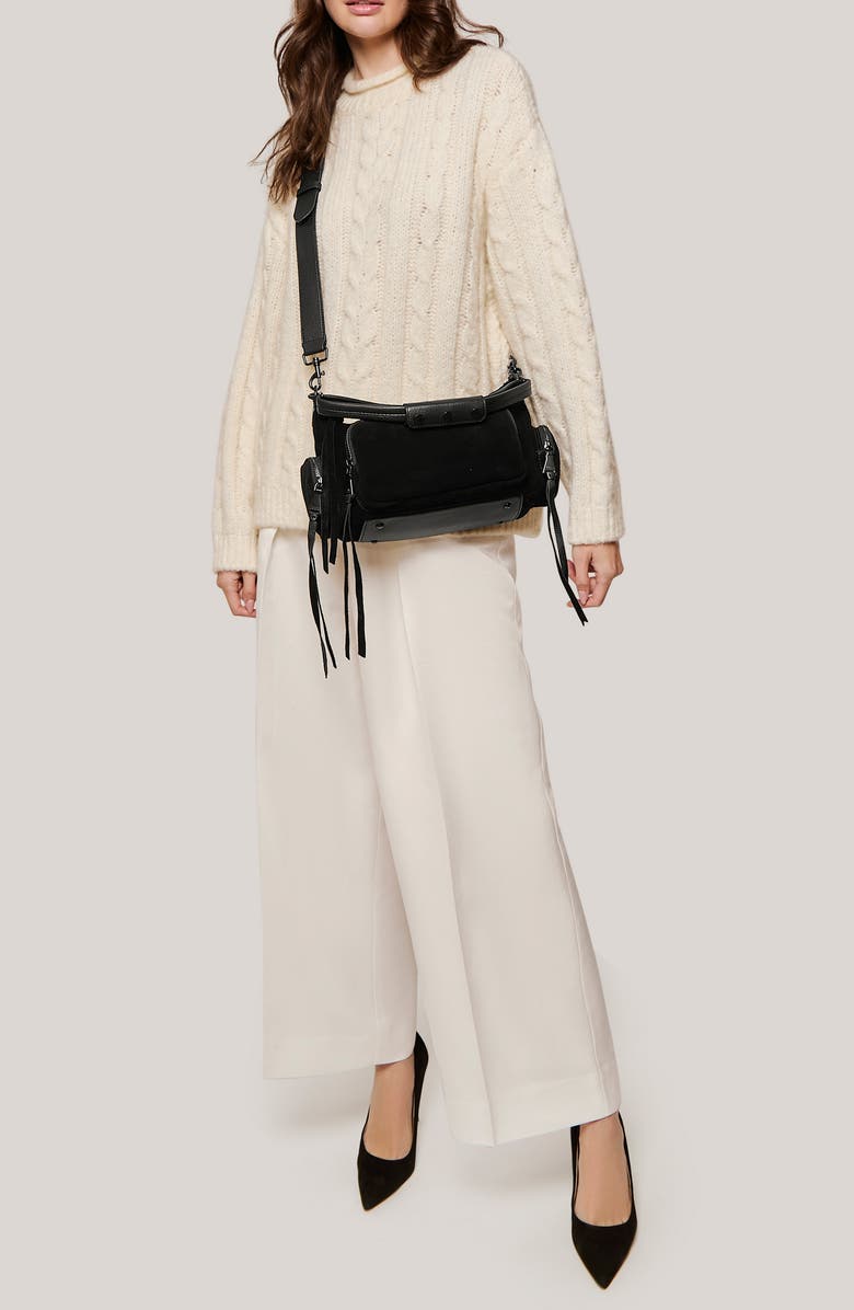 AIMEE Away We Go Suede Shoulder Bag, Alternate, color, Black Suede