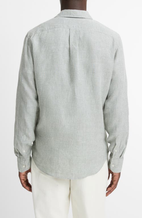 Vince Houndstooth Classic Fit Linen Button-up Shirt In Broad Leaf/optic Whi