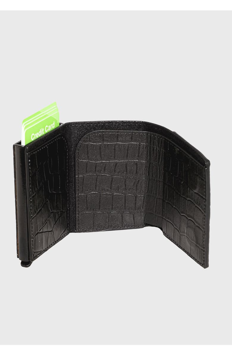 Furniq UK Genuine Leather Crocodile Pattern Trifold Card Holder, Alternate, color, Black Crocodile Pattern