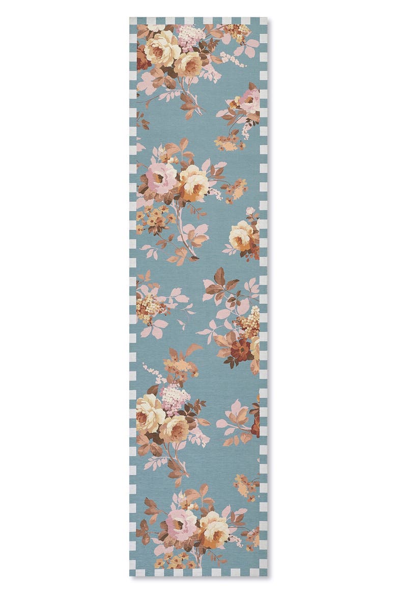 Slate Wild Rose Washable Rug, Main, color, BLUE