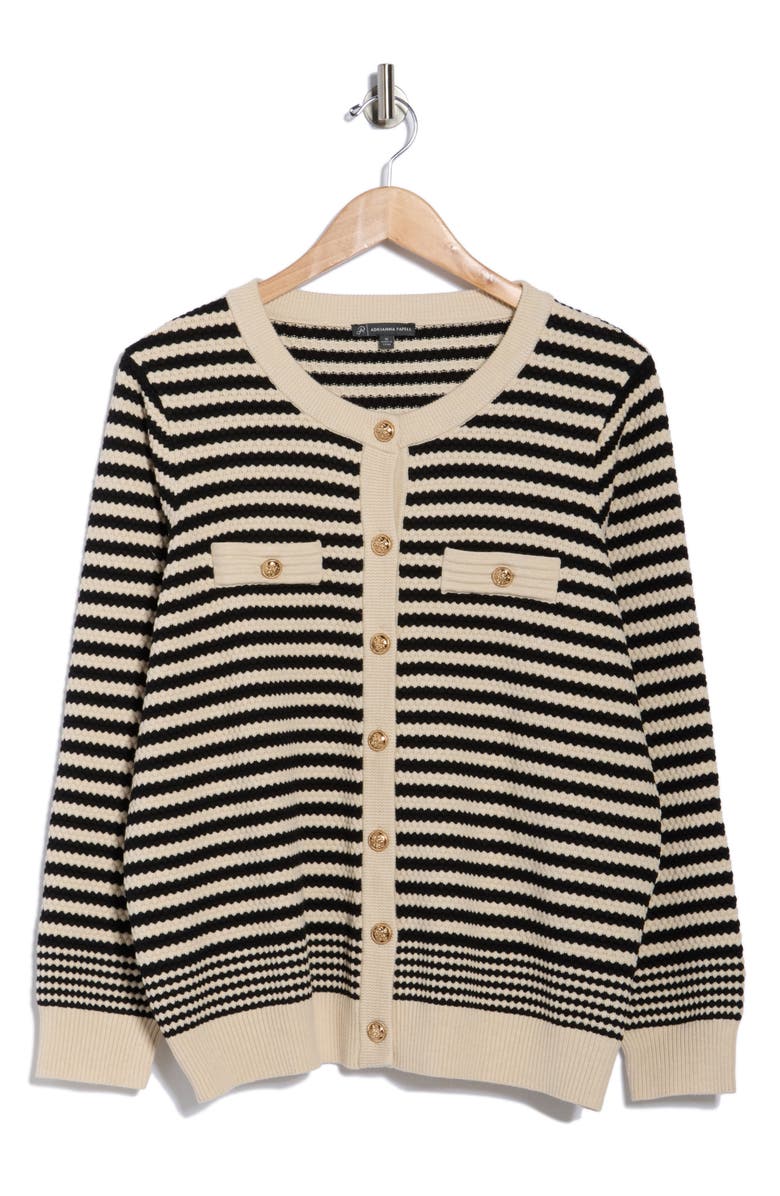 Adrianna Papell Stripe Cardigan, Main, color, Cream/ Black