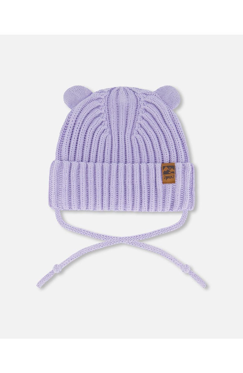 Deux par Deux Baby Girl's Baby Knit Hat With Strings Lilac, Main, color,