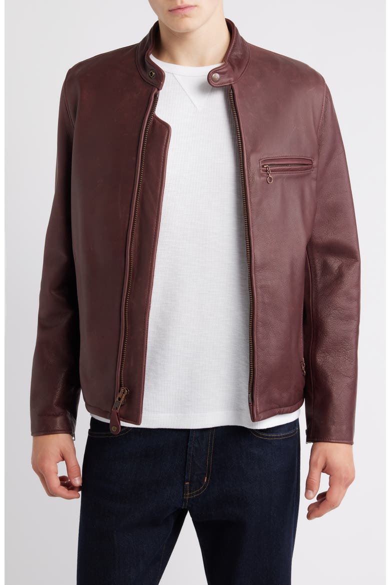 Café Racer Oil Tanned Leather Moto Jacket, Main, color, WINE
