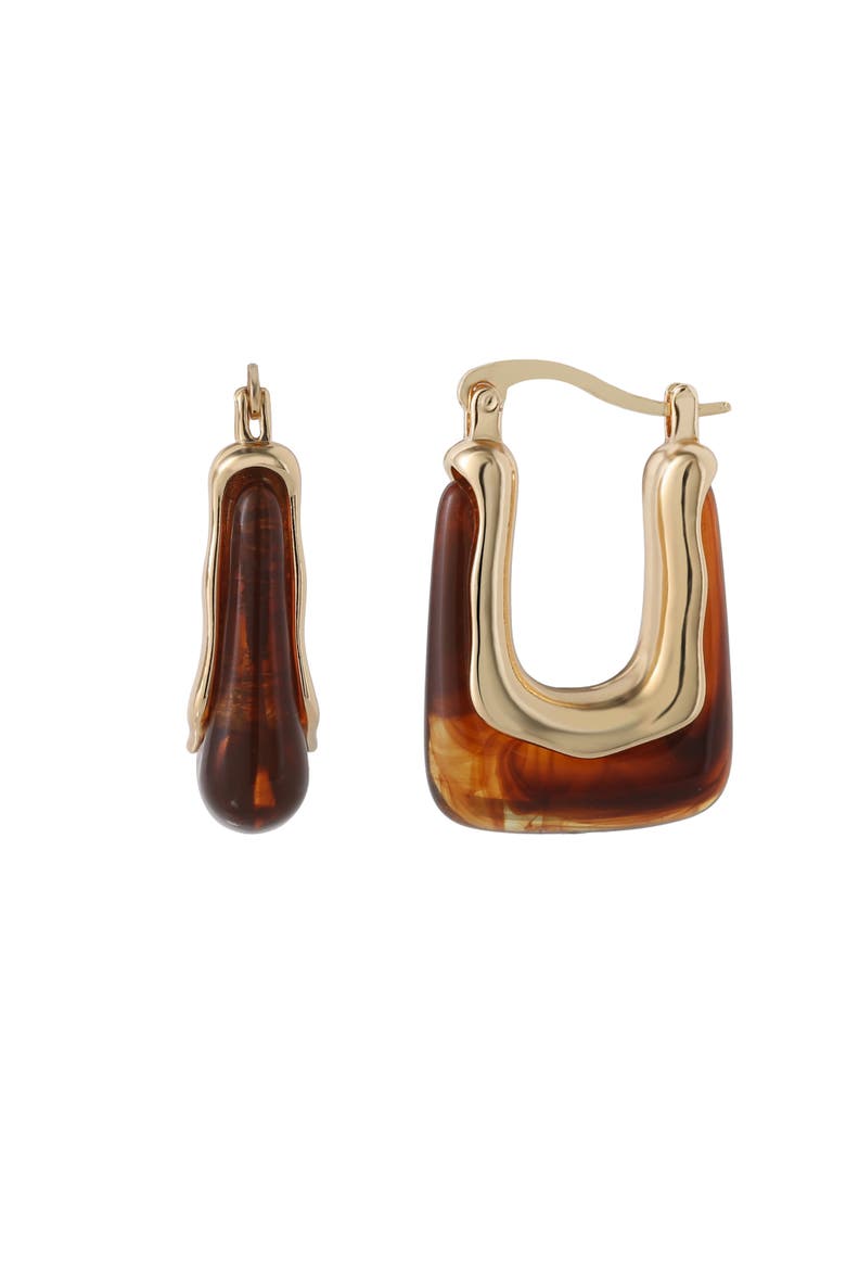 Square Hoop Earrings for Women, Amber Brown and Gold-Tone Thick Earrings Drop, Main, color, Gold-Tone