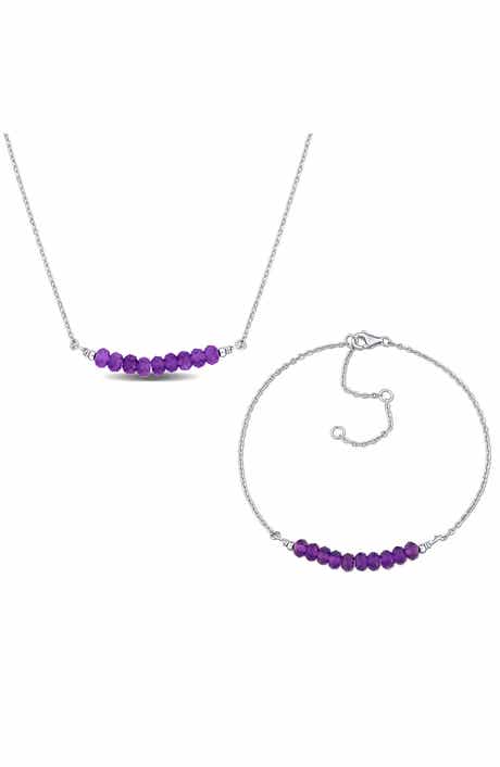 DELMAR Amethyst Stone Beaded Necklace & Bracelet Set