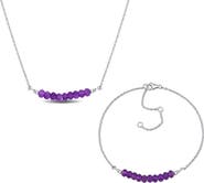 DELMAR Amethyst Stone Beaded Necklace & Bracelet Set