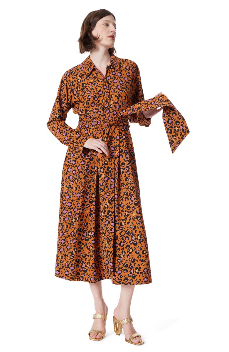 DO by Dee Ocleppo Print Tie Waist Long Sleeve Maxi Shirtdress, Alternate, color, Sugar Almond