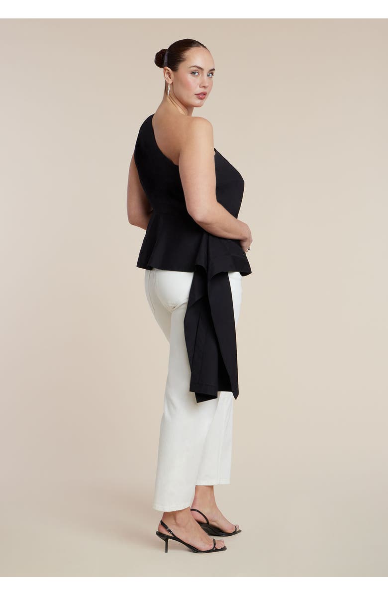 ELOQUII Asymmetrical Top With Flounce, Alternate, color, Black Onyx