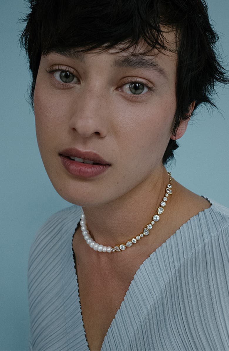 COMPLETEDWORKS Freshwater Pearl & Cubic Zirconia Necklace, Alternate, color, 18Ct Gold Plated