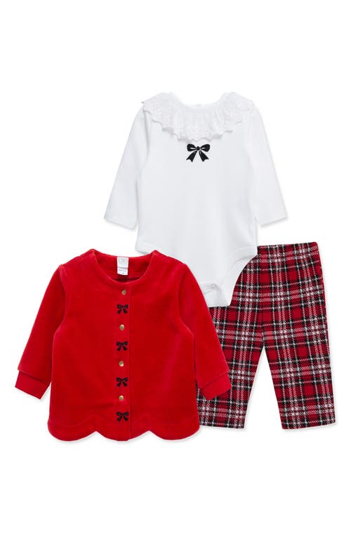 Little Me Cardigan, Bodysuit & Leggings Set In Red