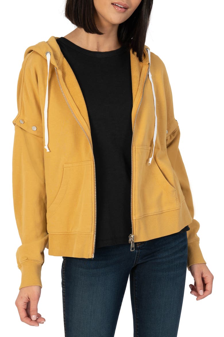 Madelyn Convertible Sleeve Zip-Up Hoodie, Main, color, MUSTARD