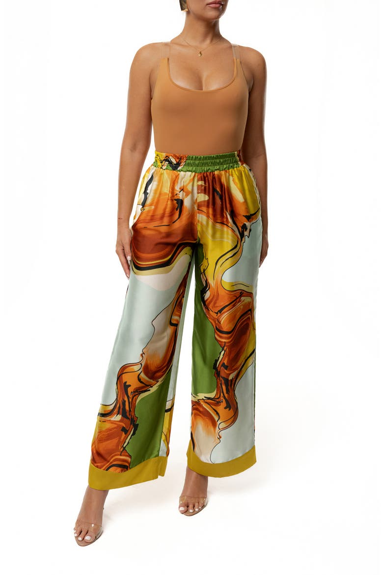 Jet Set Satin Wide Leg Pants, Alternate, color, GREEN
