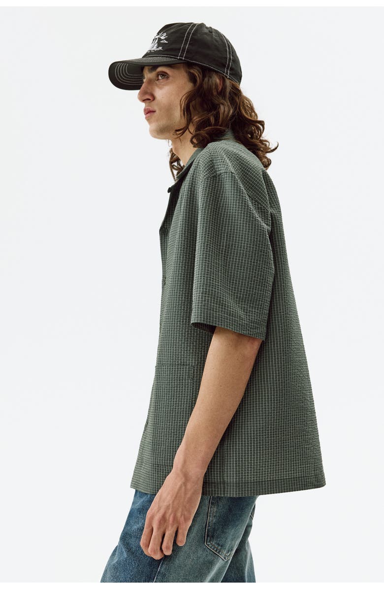 H&M Relaxed Fit Short-sleeved Resort Shirt, Alternate, color, Khaki Green/Checked