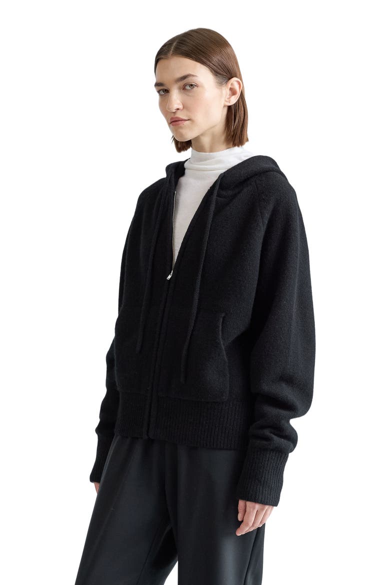 Wool Hoodie Zip Up Sweater, Alternate, color, Black