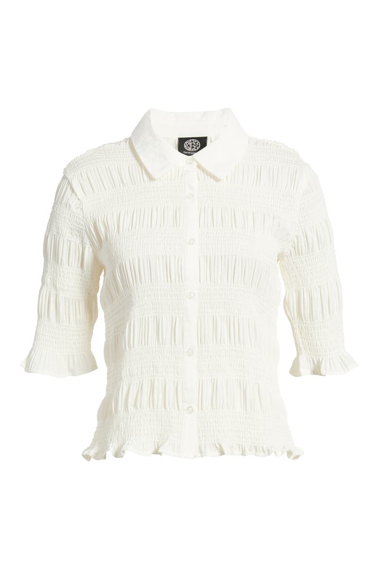 Smocked Button-Up Shirt, Alternate, color, WHITE