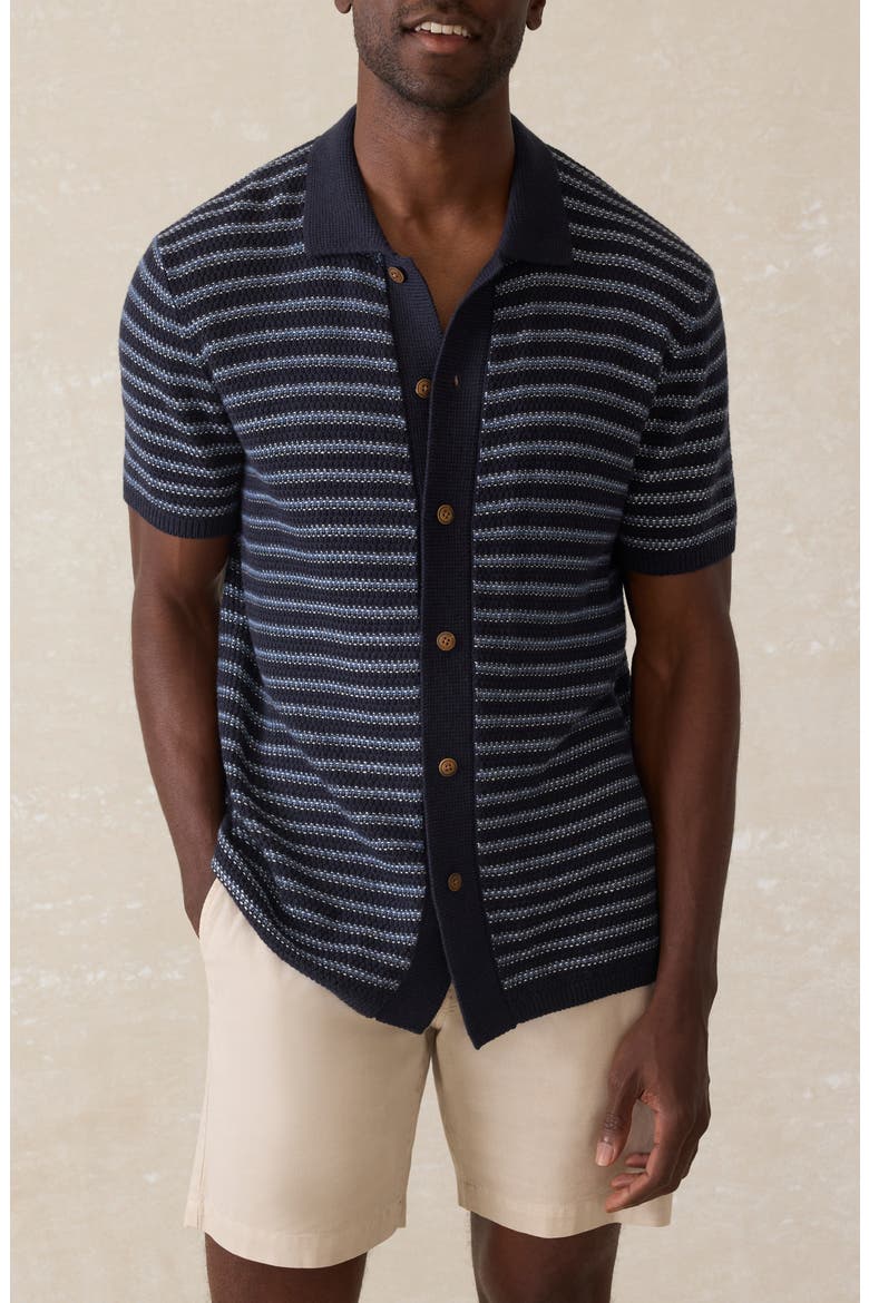 Stripe Short Sleeve Cardigan, Main, color, NORTHERN DEPTHS STRIPE