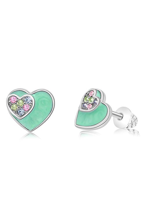 Shop Chanteur Kids' Crystal Heart Stud Earrings In Mint Green