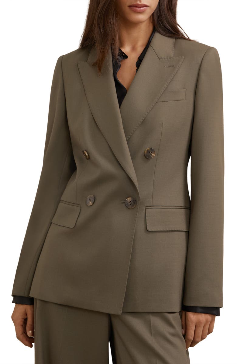 Reiss Solene Double Breasted Wool Blend Blazer, Main, color, Green