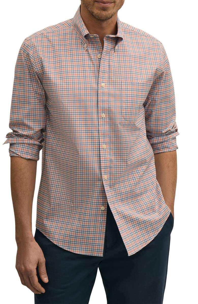 Brooks Brothers Regular Fit Plaid Non-Iron Stretch Cotton Button-Down Shirt, Main, color, Terracottachk