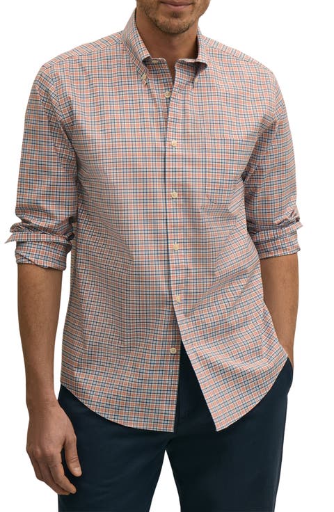 Regular Fit Plaid Non-Iron Stretch Cotton Button-Down Shirt