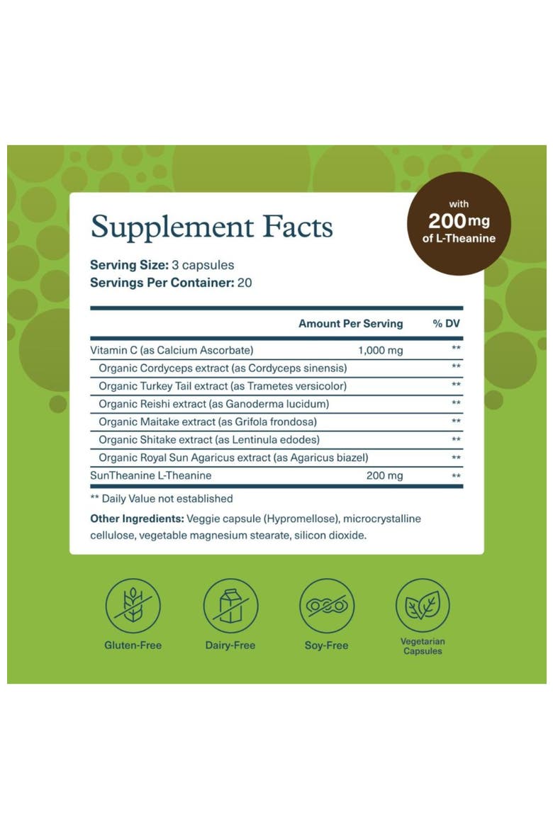 Organic Mushroom Stress Complex Supplement with L-Theanine 60 Vegetarian Capsules, Alternate, color, None