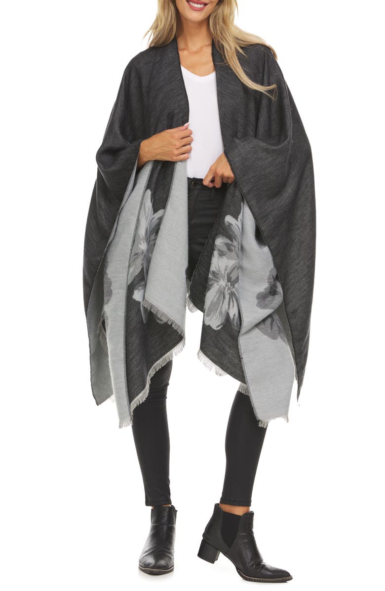 Laundry by Shelli Segal Floral Pattern Ruana Cape, Alternate, color,