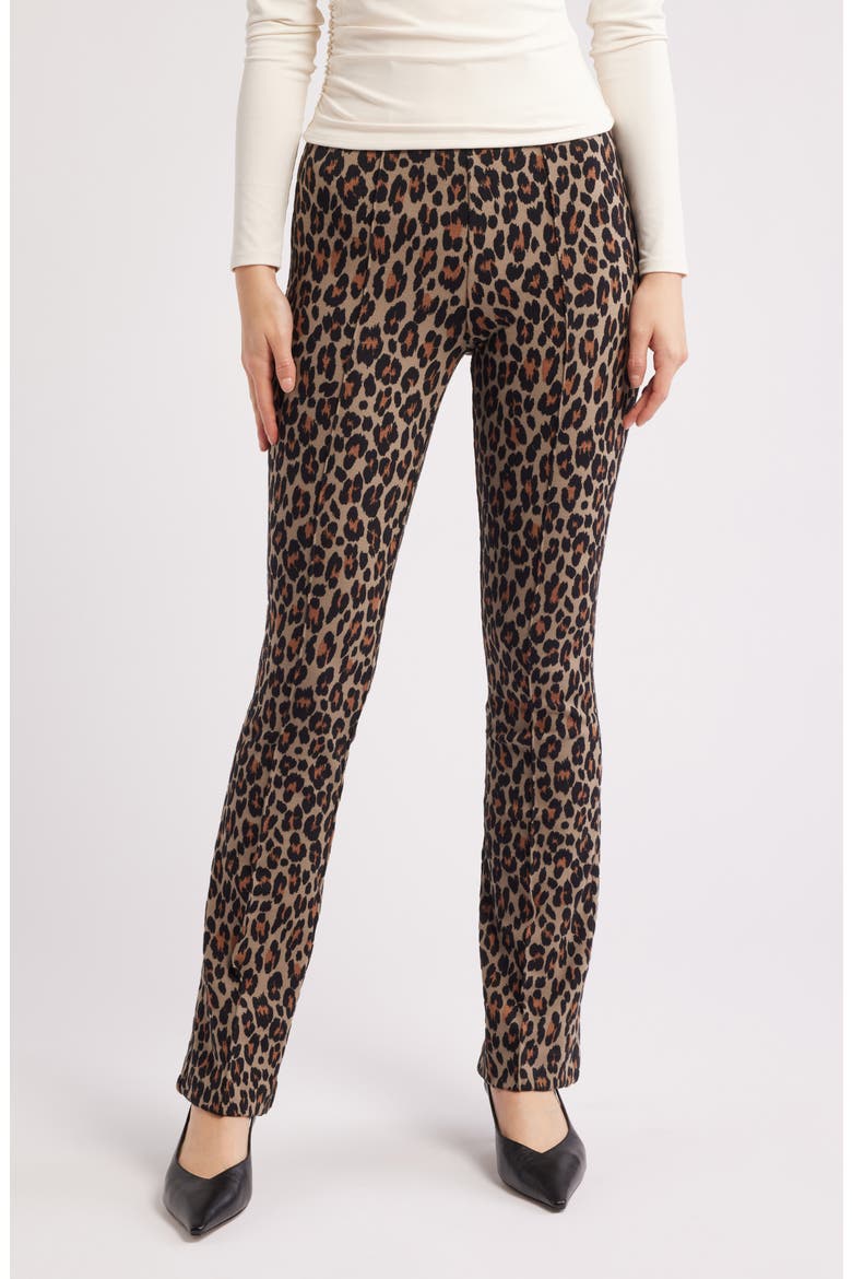 Leopard Print Ponte Pants, Main, color, BROWN